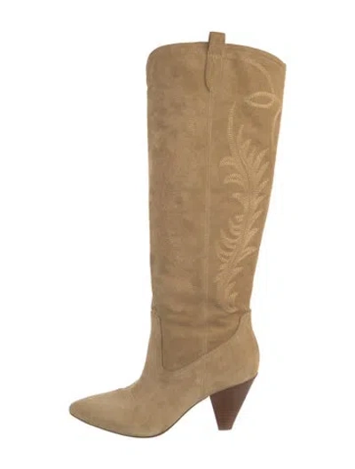 Pre-owned Veronica Beard Suede Embroidered Accent Boots In Neutral