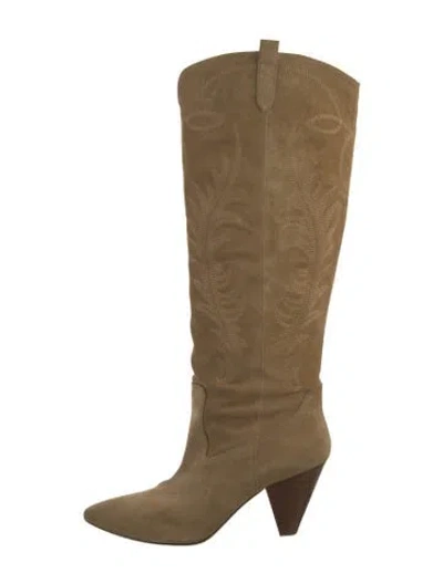 Pre-owned Veronica Beard Suede Embroidered Accent Boots In Neutral