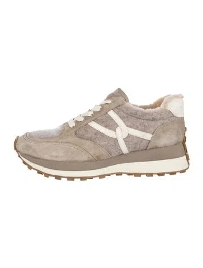 Pre-owned Veronica Beard Suede Faux Fur Trim Athletic Sneakers In Brown