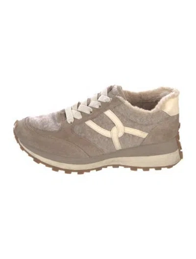 Pre-owned Veronica Beard Suede Faux Fur Trim Sneakers In Brown