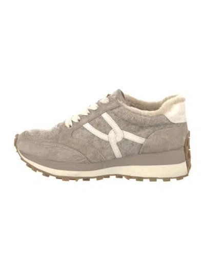Pre-owned Veronica Beard Suede Faux Fur Trim Sneakers In Brown
