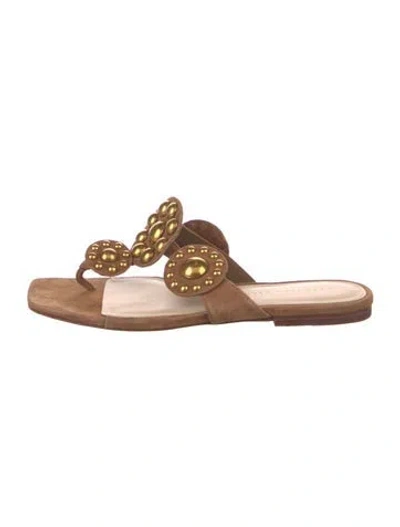 Pre-owned Veronica Beard Suede Floral Print Slides In Brown