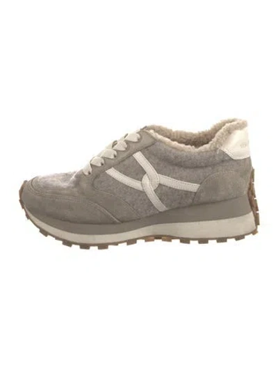 Pre-owned Veronica Beard Suede Graphic Print Sneakers In Brown
