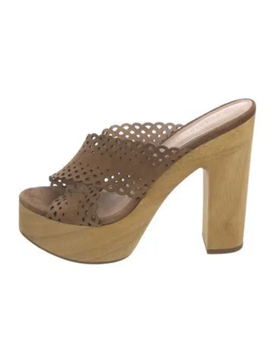 Pre-owned Veronica Beard Suede Lace Pattern Mules In Brown