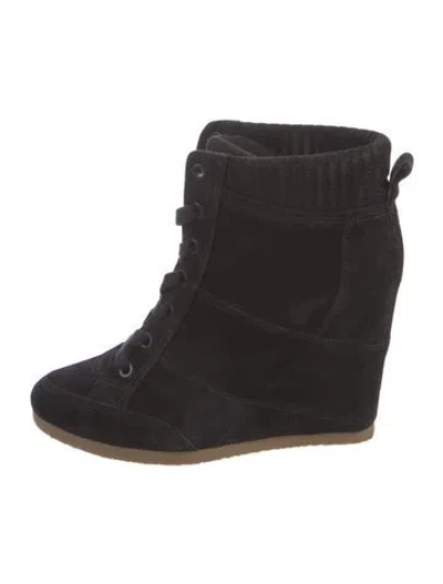Pre-owned Veronica Beard Suede Lace-up Boots In Black