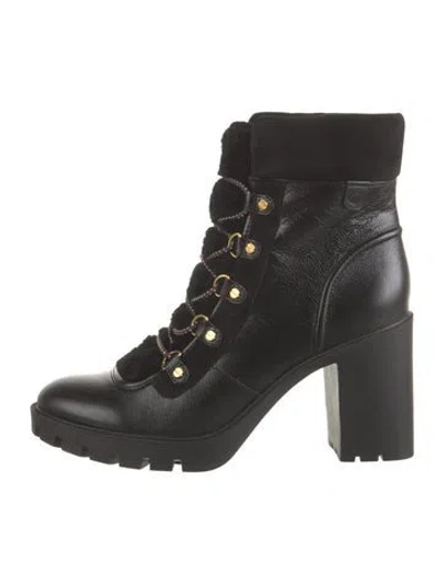 Pre-owned Veronica Beard Suede Lace-up Boots In Black