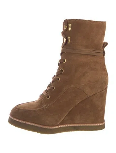 Pre-owned Veronica Beard Suede Lace-up Boots In Neutral