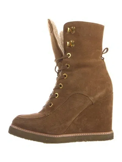 Pre-owned Veronica Beard Suede Lace-up Boots In Neutral