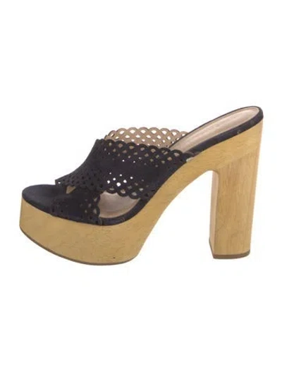 Pre-owned Veronica Beard Suede Lasercut Accents Slides In Blue