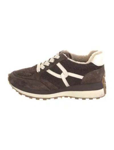 Pre-owned Veronica Beard Suede Leather Trim Embellishment Athletic Sneakers In Brown