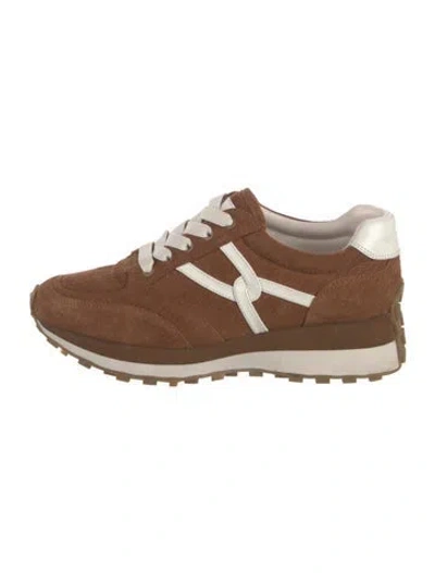 Pre-owned Veronica Beard Suede Leather Trim Embellishment Athletic Sneakers In Brown