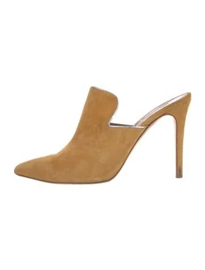 Pre-owned Veronica Beard Suede Leather Trim Embellishment Mules In Yellow