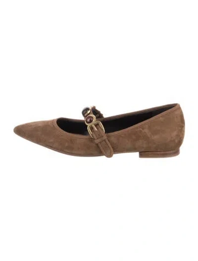 Pre-owned Veronica Beard Suede Mary Jane Flats In Brown