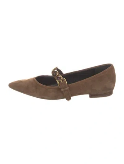 Pre-owned Veronica Beard Suede Mary Jane Flats In Brown