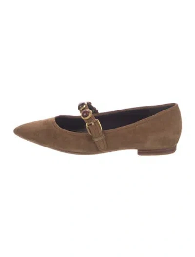 Pre-owned Veronica Beard Suede Mary Jane Flats In Neutrals