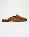 Veronica Beard Suede Penny Loafer Mules In Hazelwood Brown Suede