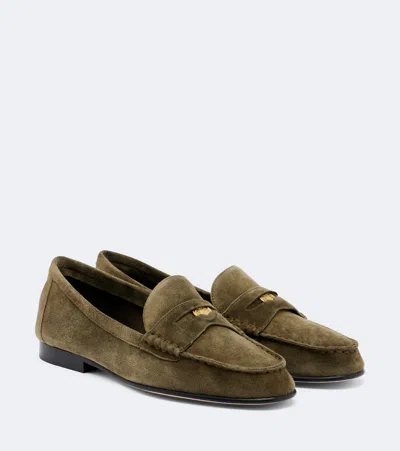 Veronica Beard Suede Penny Loafers In Green