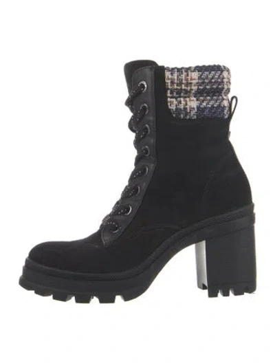 Pre-owned Veronica Beard Suede Printed Combat Boots In Black