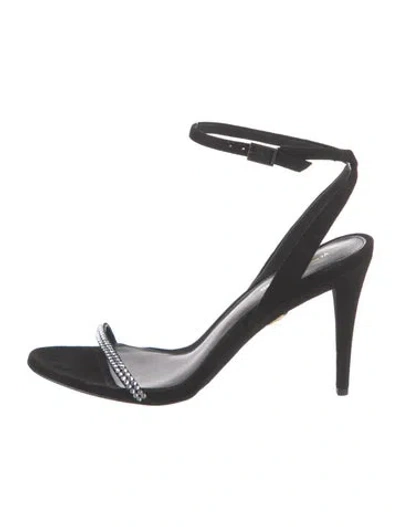 Pre-owned Veronica Beard Suede Printed Sandals In Black