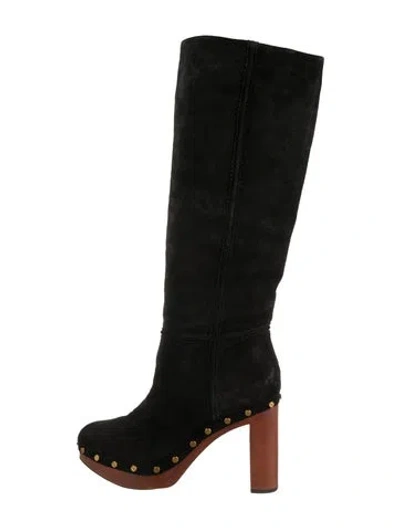 Pre-owned Veronica Beard Suede Scalloped Accent Boots In Black