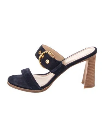 Pre-owned Veronica Beard Suede Slides In Blue