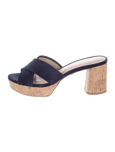 Pre-owned Veronica Beard Suede Slides In Blue