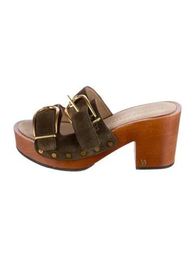 Pre-owned Veronica Beard Suede Slides In Green
