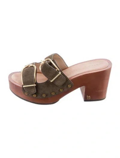 Pre-owned Veronica Beard Suede Slides In Green