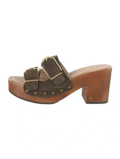Pre-owned Veronica Beard Suede Slides In Green