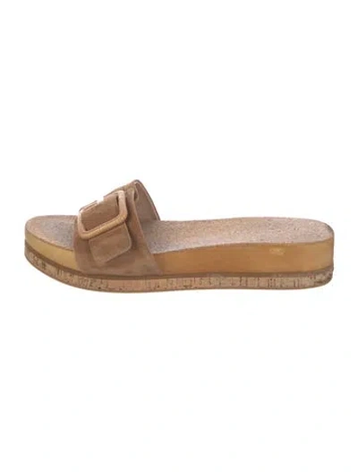 Pre-owned Veronica Beard Suede Slides In Neutral