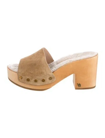 Pre-owned Veronica Beard Suede Slides In Neutral