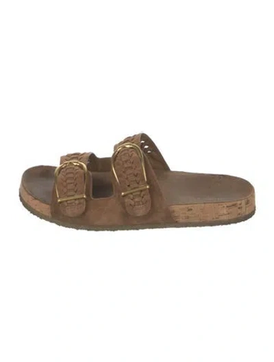 Pre-owned Veronica Beard Suede Slides In Neutral
