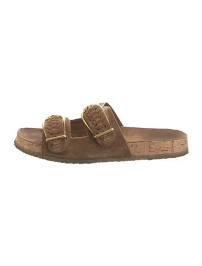 Pre-owned Veronica Beard Suede Slides In Neutrals