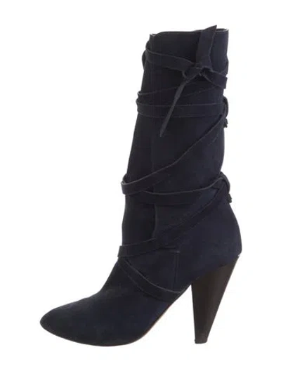 Pre-owned Veronica Beard Suede Slouch Boots In Blue