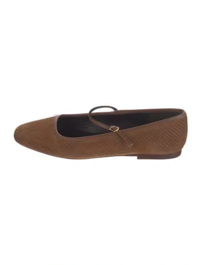 Pre-owned Veronica Beard Suede Striped Mary Jane Flats In Brown