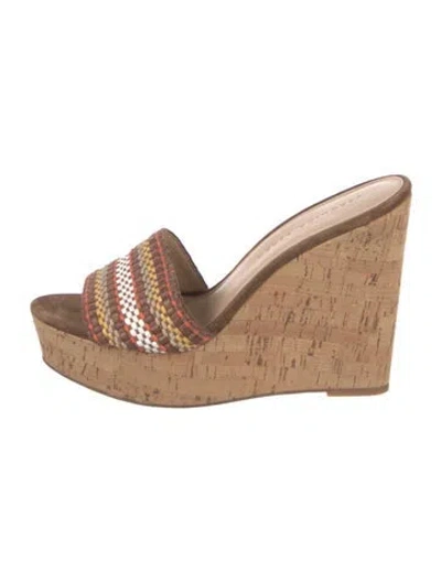 Pre-owned Veronica Beard Suede Striped Slides In Brown