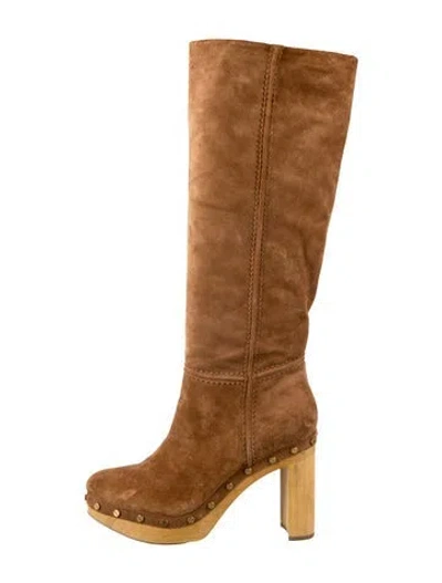 Pre-owned Veronica Beard Suede Studded Accents Boots In Brown