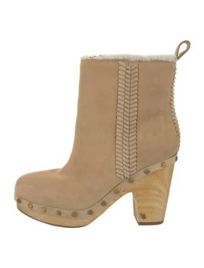 Pre-owned Veronica Beard Suede Studded Accents Boots In Neutral