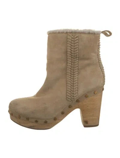Pre-owned Veronica Beard Suede Studded Accents Boots In Neutrals