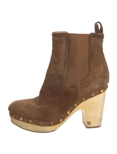 Pre-owned Veronica Beard Suede Studded Accents Chelsea Boots In Brown