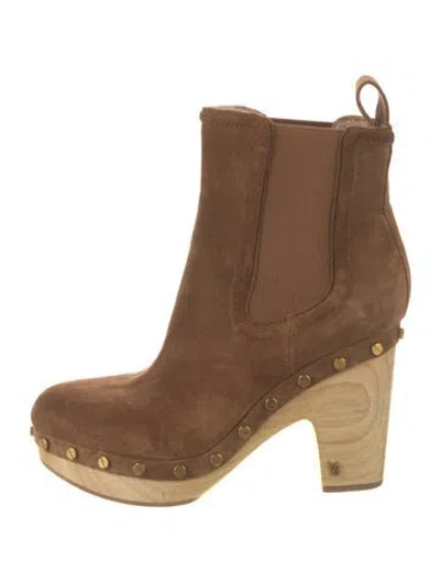 Pre-owned Veronica Beard Suede Studded Accents Chelsea Boots In Brown