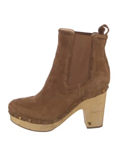 Pre-owned Veronica Beard Suede Studded Accents Chelsea Boots In Brown