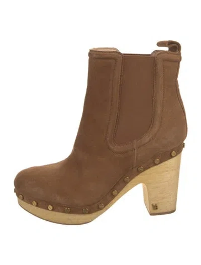 Pre-owned Veronica Beard Suede Studded Accents Chelsea Boots In Brown
