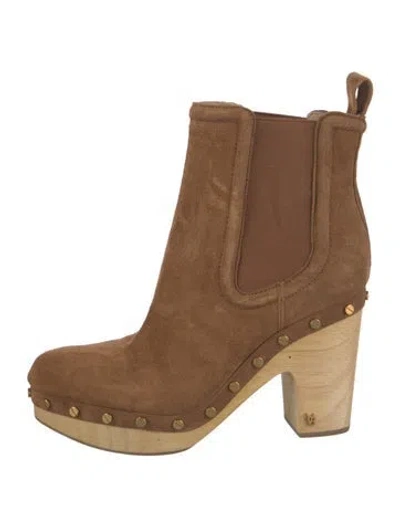 Pre-owned Veronica Beard Suede Studded Accents Chelsea Boots In Brown