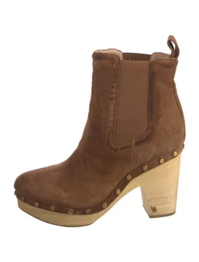 Pre-owned Veronica Beard Suede Studded Accents Chelsea Boots In Brown