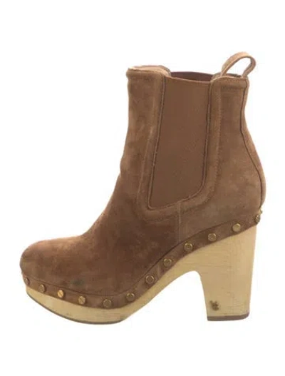 Pre-owned Veronica Beard Suede Studded Accents Chelsea Boots In Brown