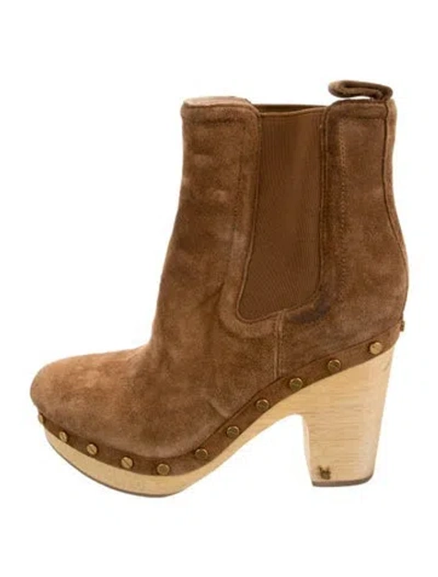 Pre-owned Veronica Beard Suede Studded Accents Chelsea Boots In Brown