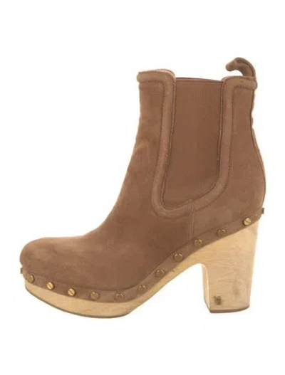 Pre-owned Veronica Beard Suede Studded Accents Chelsea Boots In Brown/neutrals