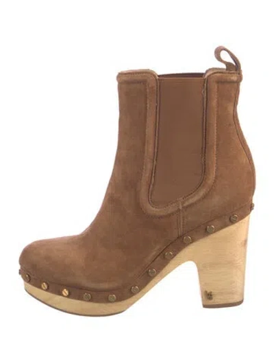 Pre-owned Veronica Beard Suede Studded Accents Chelsea Boots In Brown/neutrals