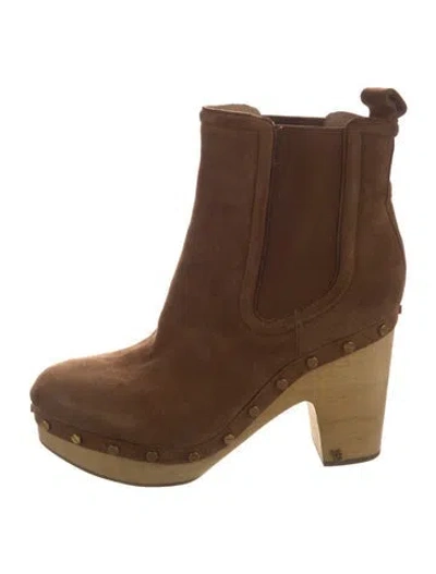 Pre-owned Veronica Beard Suede Studded Accents Chelsea Boots In Brown/neutrals